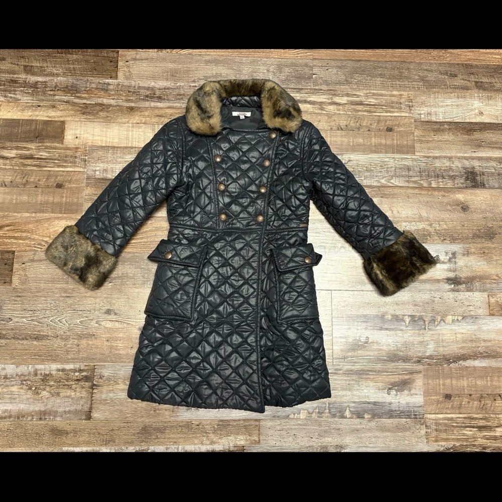 EUC JUNIOR GAULTIER Amazing Quilted Black Coat Fur 10 140 D&G